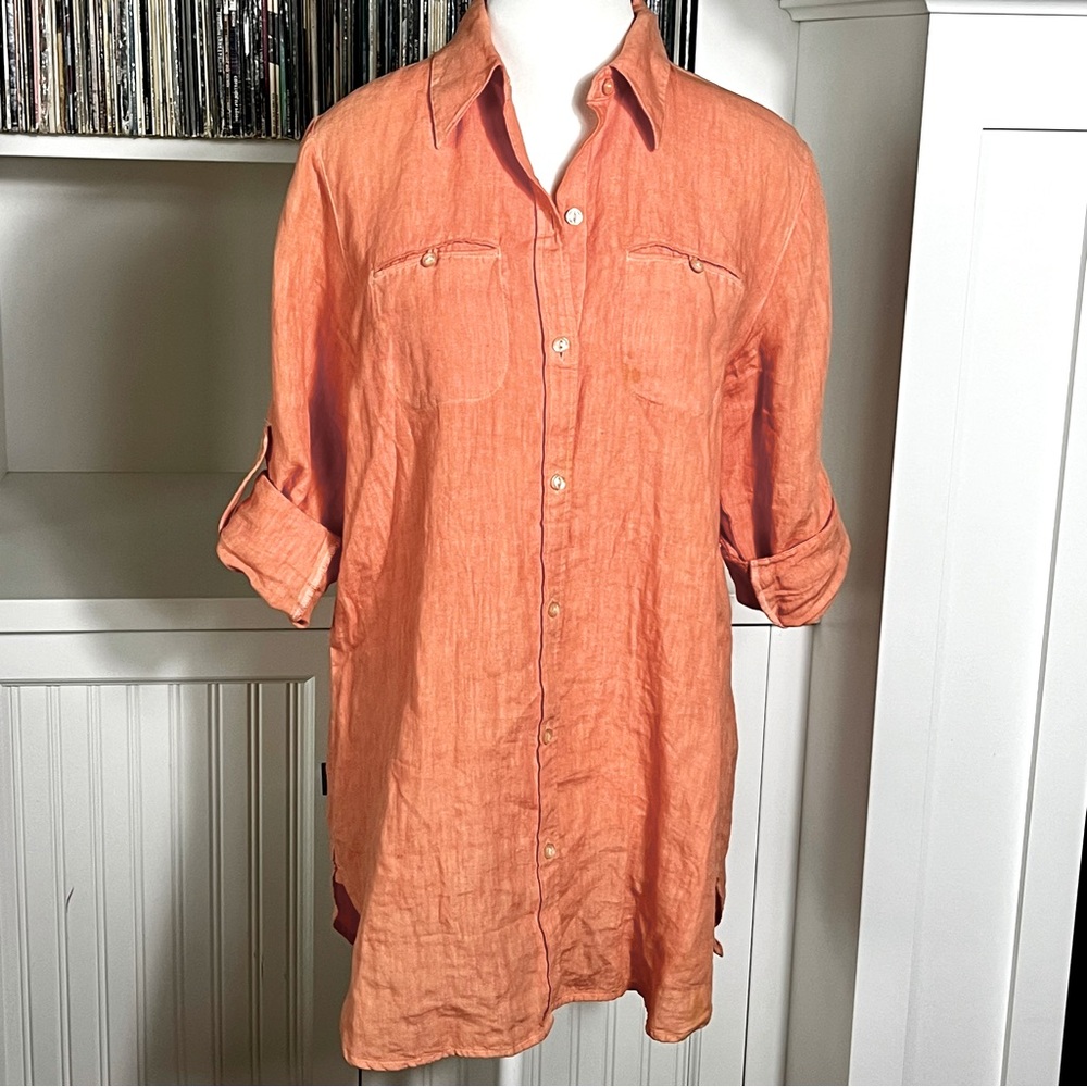 Lauren Ralph Lauren Women’s Linen Button Up Shirt Size M Preppy Coastal Cowgirl